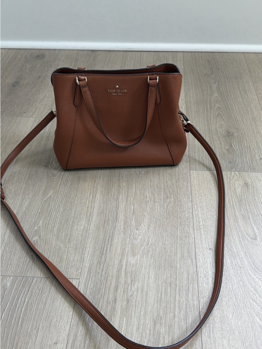 kate spade Tan/Brown Leather Shoulder Satchel with Crossbody Strap